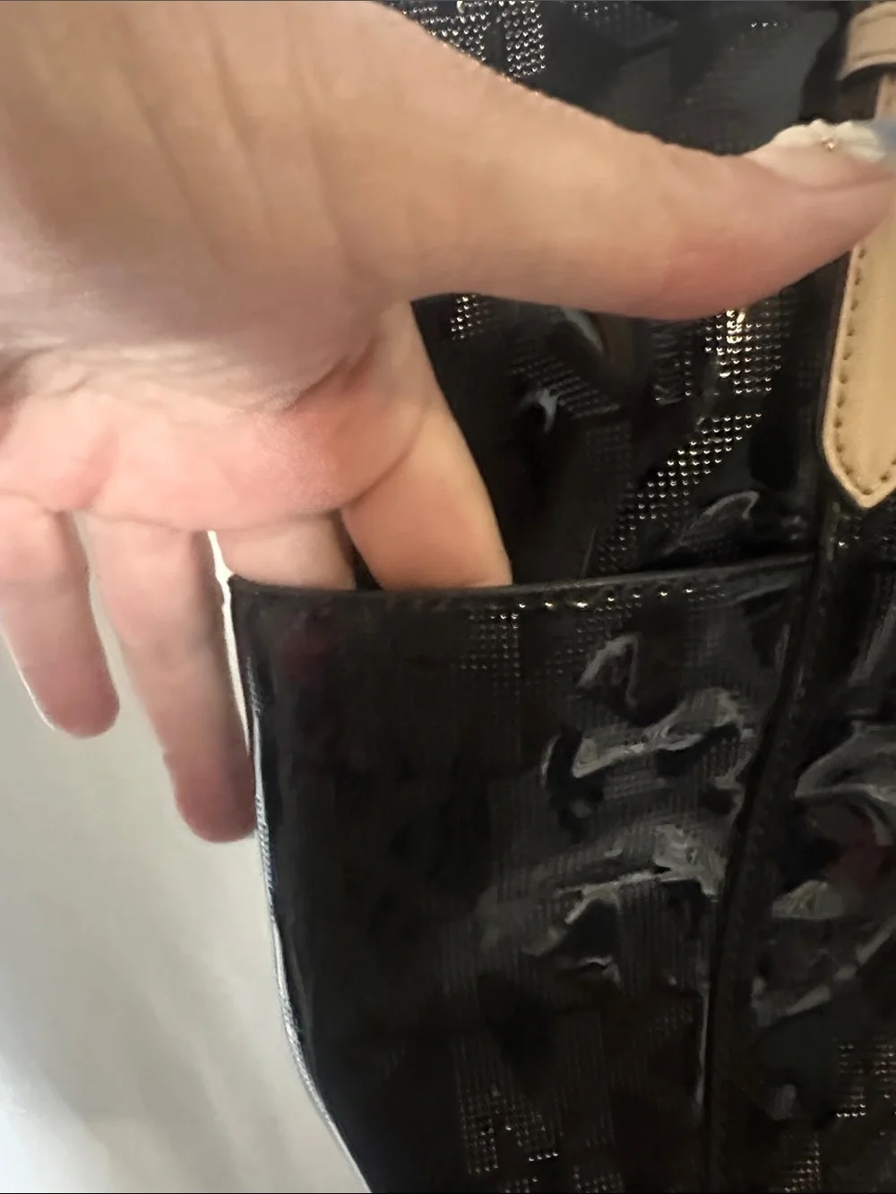 Michael Kors Black Patent Logo Tote with Beige Handles